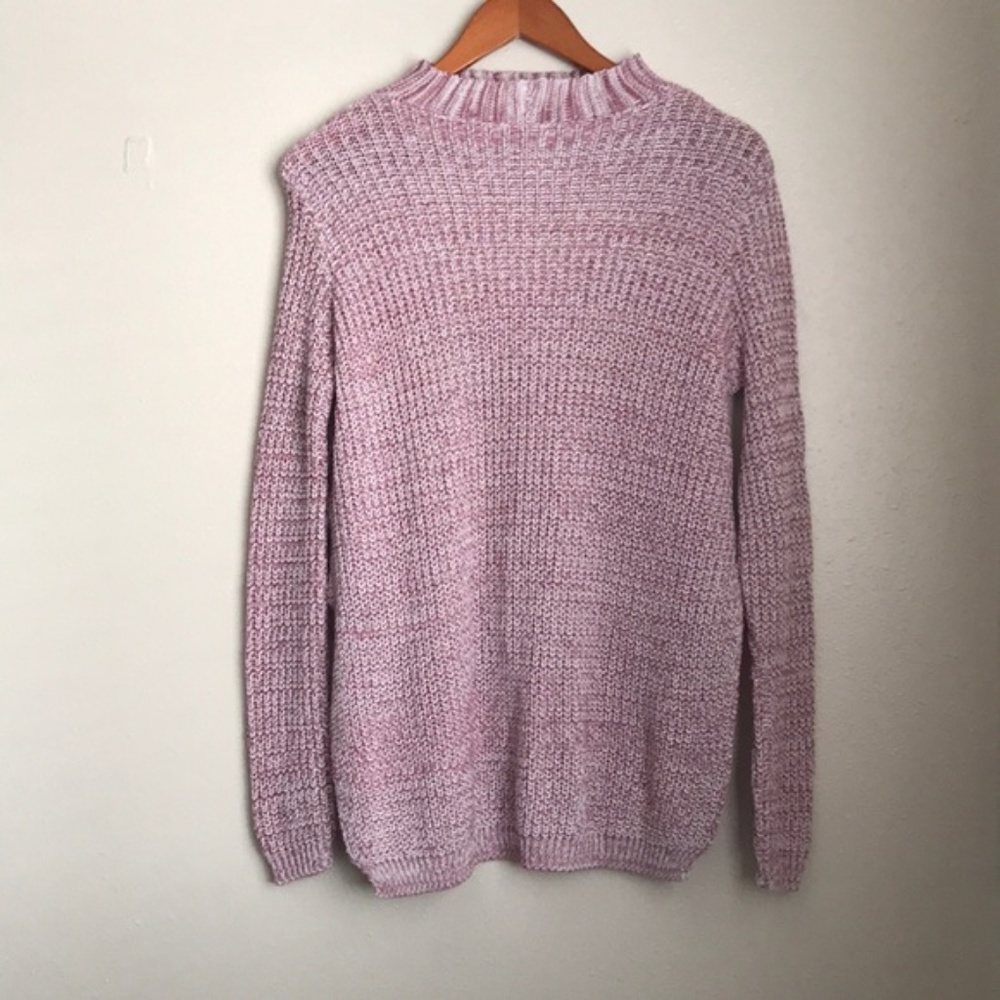 Boohoo Pink Marled Choker Neck Hi Low Sweater - Picture 4 of 7